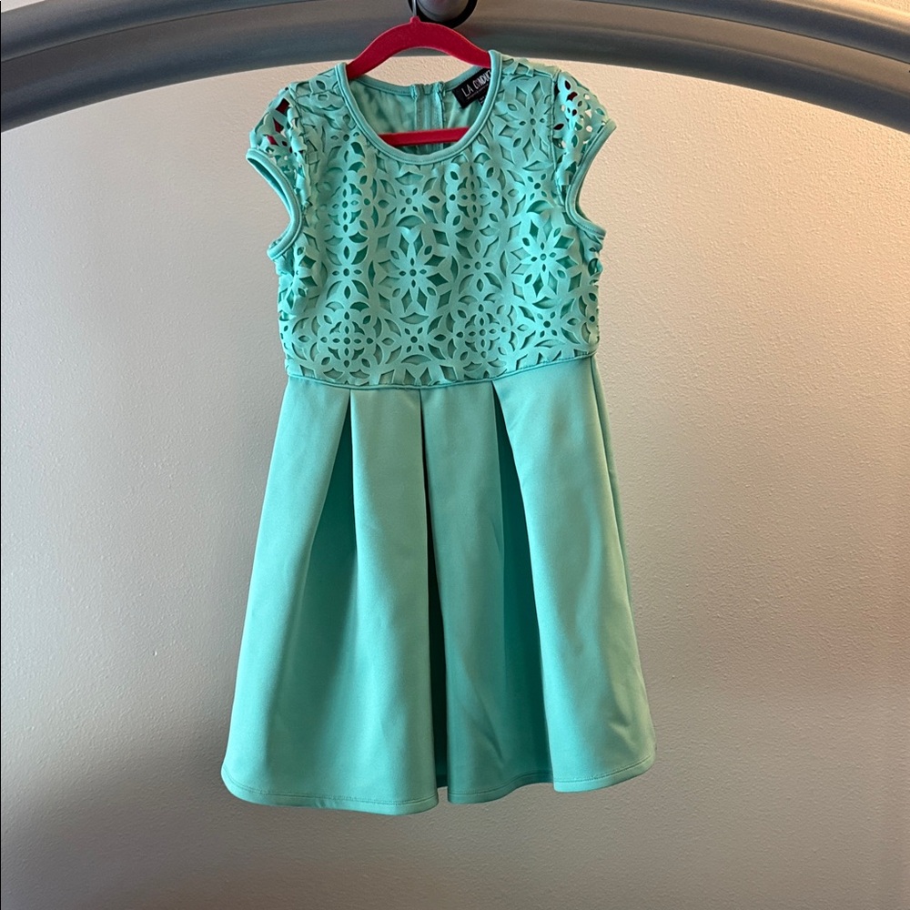 Elegant Mint Lace Cap Sleeve Dress for Girls